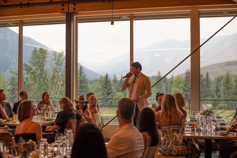 A private event set up in the dining room at Timbers