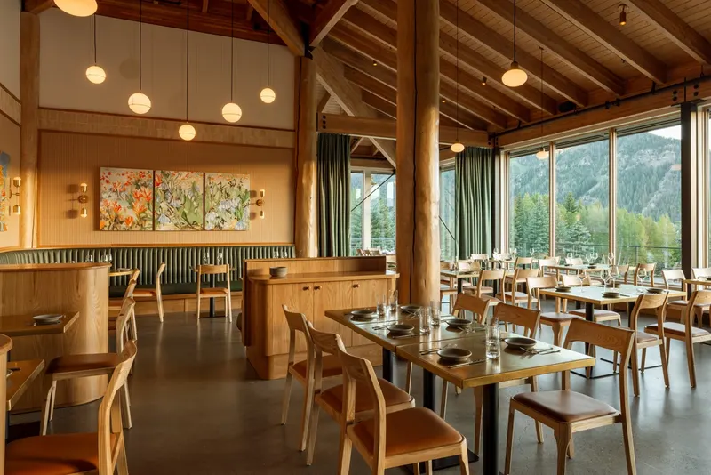 Main dining room at Timbers looking southwest toward the mountains